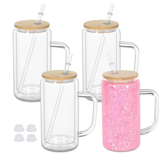 16oz glass snowglobe with handle